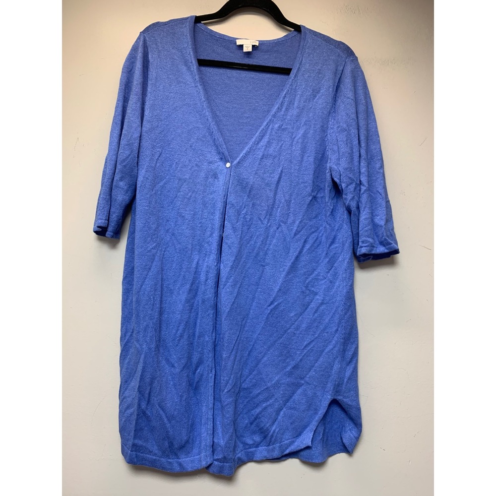 J. Jill Cardigan Women Medium Blue Excellent Linen Blend Tunic 3/4 Sleeve V-Neck